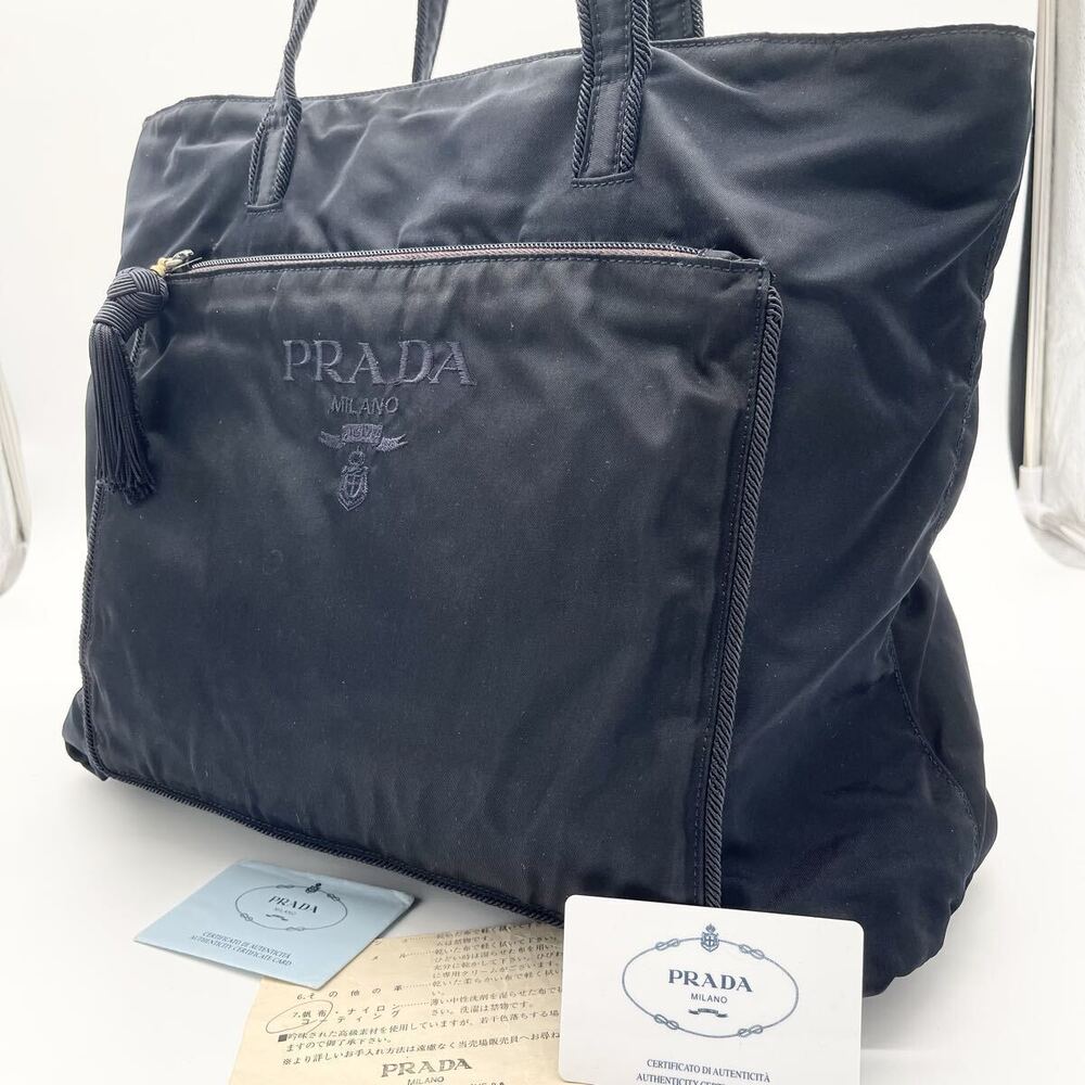 PRADA Prada Tote Bag Shoulder Compatible Navy Blue Embroidery